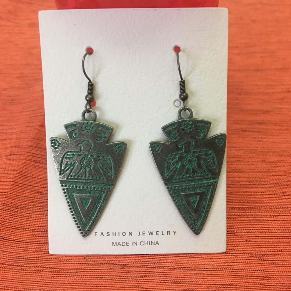 Indian Style Turquoise Arrowhead Tribal Earrings - Picture 4 of 6